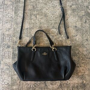 Coach Black Leather Shoulder or Satchel Bag with Gold Accents Perfect Condition